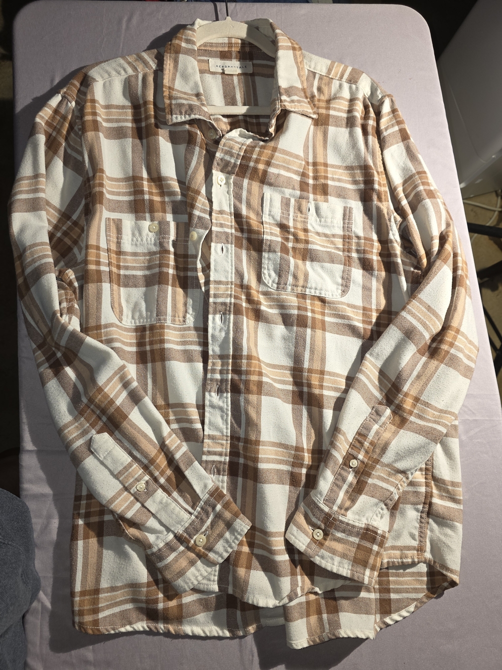 Aeropostale Cream and Brown Plaid Button-Down Shirt